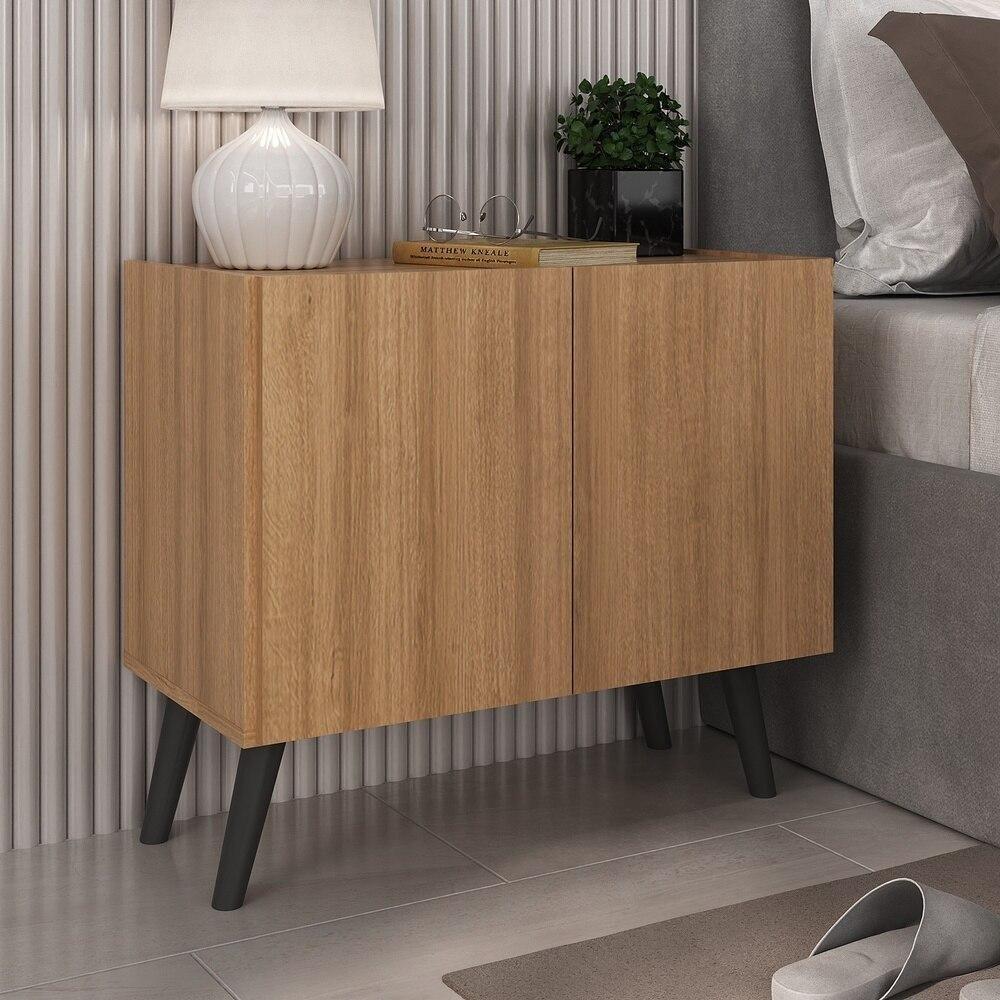 Mesa De Cabeceira Retrô 2 Portas Multimóveis Mp4133 Rustic/preta Rustic/preto - 1