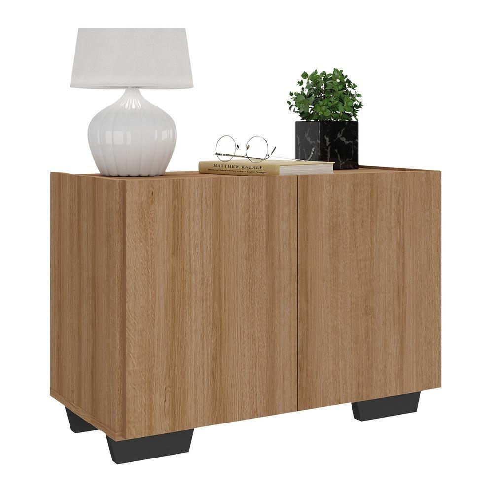 Mesa De Cabeceira Com Pés 2 Portas Multimóveis Mp4134 Rustic/preta Rustic/preto - 1