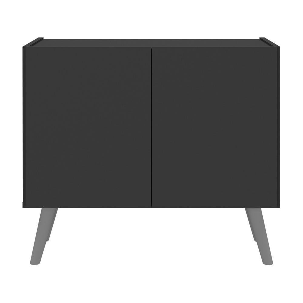 Mesa De Cabeceira Retrô 2 Portas Multimóveis Mp4133 Preta/cinza Preto/cinza - 5