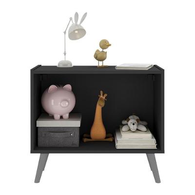 Mesa De Cabeceira Retrô 2 Portas Multimóveis Mp4133 Preta/cinza Preto/cinza