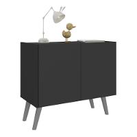 Mesa De Cabeceira Retrô 2 Portas Multimóveis Mp4133 Preta/cinza Preto/cinza - 1