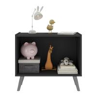 Mesa De Cabeceira Retrô 2 Portas Multimóveis Mp4133 Preta/cinza Preto/cinza - 2