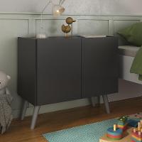 Mesa De Cabeceira Retrô 2 Portas Multimóveis Mp4133 Preta/cinza Preto/cinza