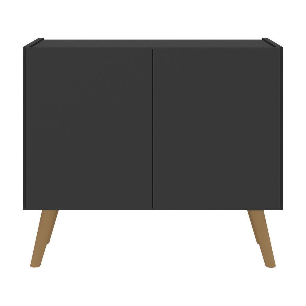 Mesa De Cabeceira Retrô 2 Portas Multimóveis Mp4133 Preta/natural Preto/natural - 5