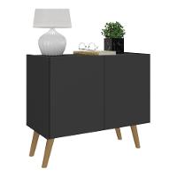 Mesa De Cabeceira Retrô 2 Portas Multimóveis Mp4133 Preta/natural Preto/natural - 1