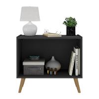 Mesa De Cabeceira Retrô 2 Portas Multimóveis Mp4133 Preta/natural Preto/natural - 3