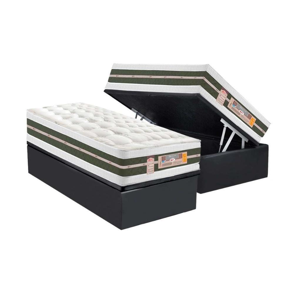 Cama Box Baú Solteiro: Colchão Molas Bonnel Castor Silver Star Air + Base CRC Suede Gray(88x188) - 1