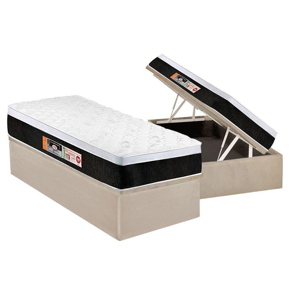 Cama Box Baú Solteiro: Colchão Espuma D45 Castor Black e White Air Euro Pillow + Base CRC Suede Clean(88x188) - 1