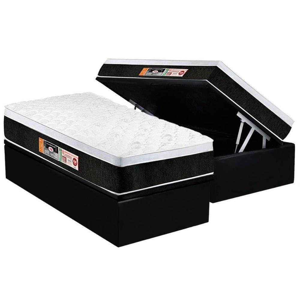Cama Box Baú Solteiro: Colchão Espuma D45 Castor Black e White Air Euro Pillow + Base CRC Suede Black(88x188) - 1
