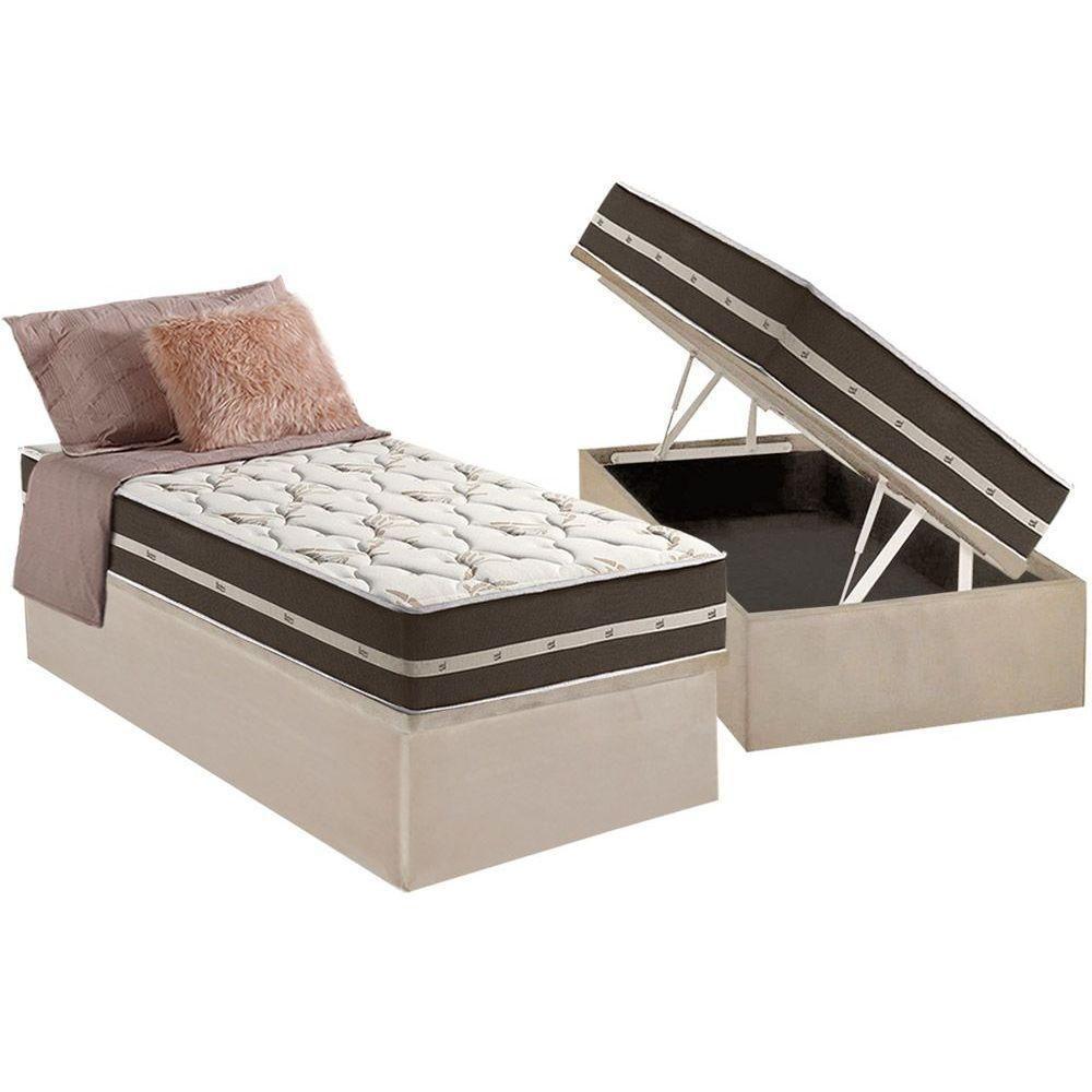 Cama Box Baú Solteiro: Colchão Molas Anjos Superlastic Classic + Base CRC Suede Clean(88x188) - 1