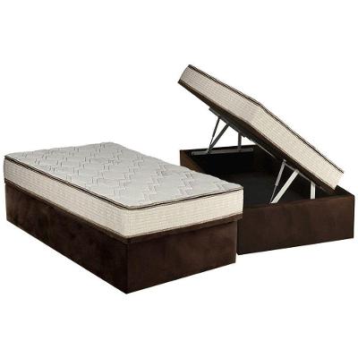 Cama Box Baú Solteiro: Colchão Molas Bonnel Luckspuma Montreal Spring + Base CRC Suede Brown(88x188)