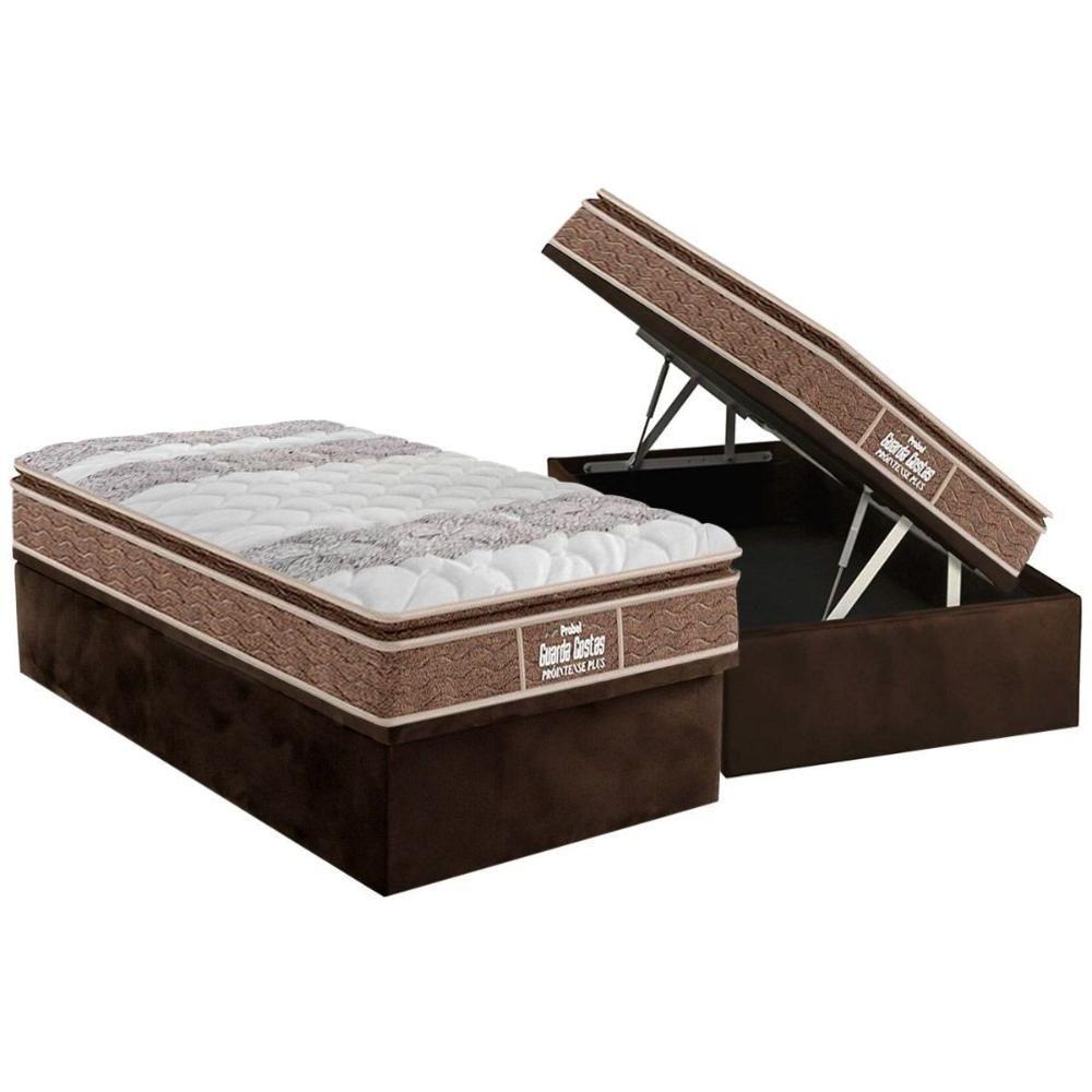 Cama Box Baú Solteiro: Colchão Anatômico Probel D33 / EP Guarda Costas PróIntense Plus Pillow Top + Base CRC Suede Brown(88x188) - 1