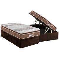 Cama Box Baú Solteiro: Colchão Anatômico Probel D33 / EP Guarda Costas PróIntense Plus Pillow Top + Base CRC Suede Brown(88x188) - 1