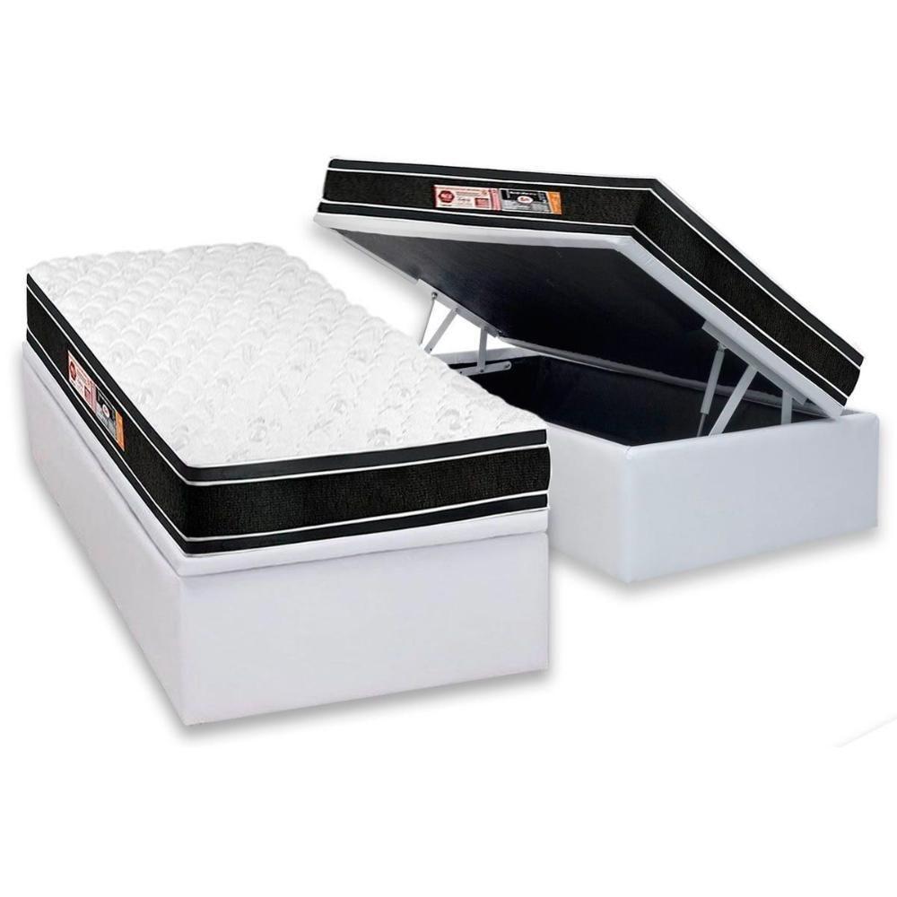 Cama Box Baú Solteiro: Colchão Espuma Castor D33 Black e White Air Euro Pillow + Base CRC Courano White(88x188) - 1