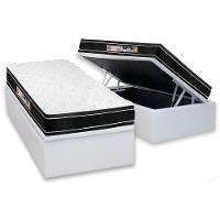 Cama Box Baú Solteiro: Colchão Espuma Castor D33 Black e White Air Euro Pillow + Base CRC Courano White(88x188) - 1