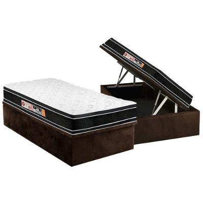 Cama Box Baú Solteiro: Colchão Espuma D33 Castor Black e White Air Double Face Euro Pillow + Base CRC Suede Brown(88x188)