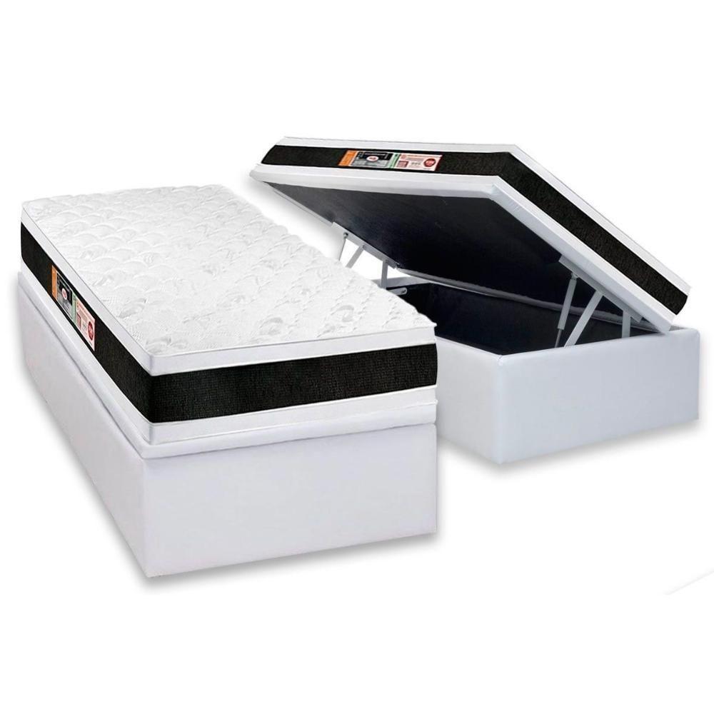 Cama Box Baú Solteiro: Colchão Espuma D45 Castor Black e White Air Double Face + Base CRC Courano White(88x188) - 1
