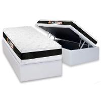 Cama Box Baú Solteiro: Colchão Espuma D45 Castor Black e White Air Double Face + Base CRC Courano White(88x188) - 1