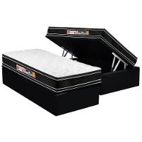 Cama Box Baú Solteiro: Colchão Espuma D33 Castor Black e White Air Euro Pillow + Base CRC Suede Black(88x188) - 1