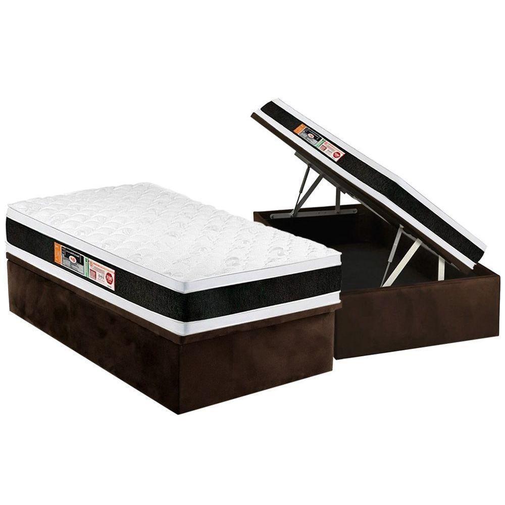 Cama Box Baú Solteiro: Colchão Espuma D45 Castor Black e White Air Double Face + Base CRC Suede Brown(88x188) - 1