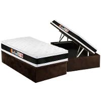 Cama Box Baú Solteiro: Colchão Espuma D45 Castor Black e White Air Double Face + Base CRC Suede Brown(88x188) - 1