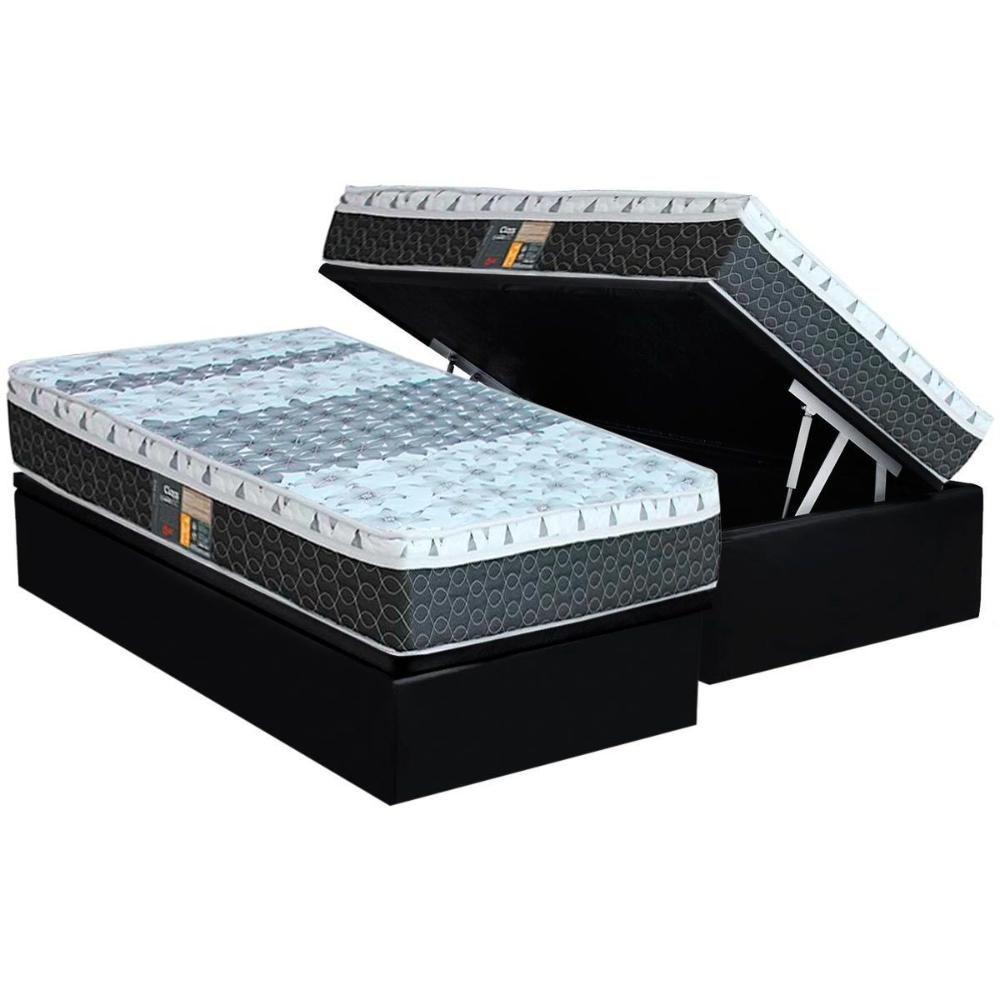 Cama Box Baú Solteiro: Colchão Molas Bonnel Castor System Class One Face + Base CRC Suede Black(88x188) - 1
