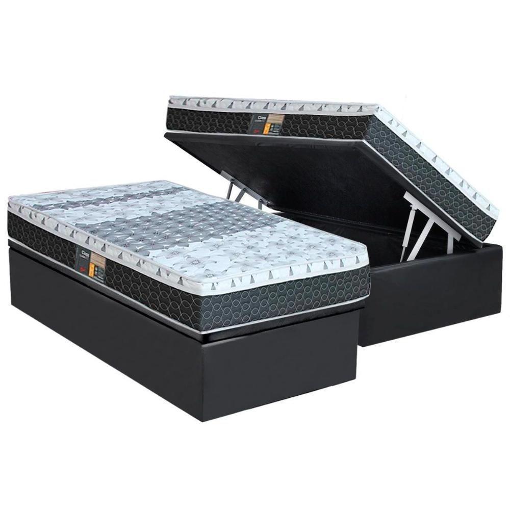 Cama Box Baú Solteiro: Colchão Molas Bonnel Castor System Class One Face + Base CRC Suede Gray(88x188) - 1