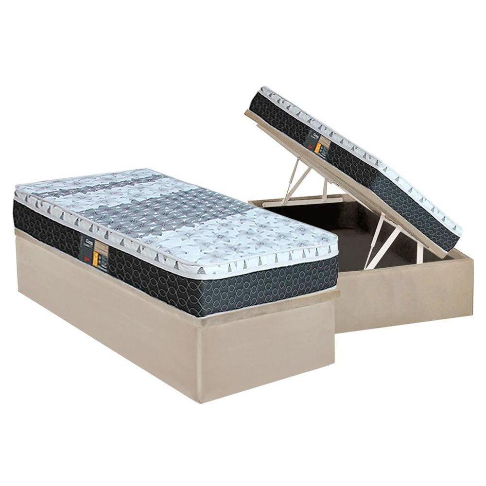 Cama Box Baú Solteiro: Colchão Molas Bonnel Castor System Class One Face + Base CRC Suede Clean(88x188) - 1