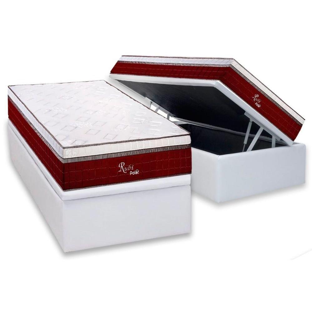 Cama Box Baú Solteiro: Colchão Molas Ensacadas Polar MasterPocket Rubi + Base CRC Courano White(88x188) - 1