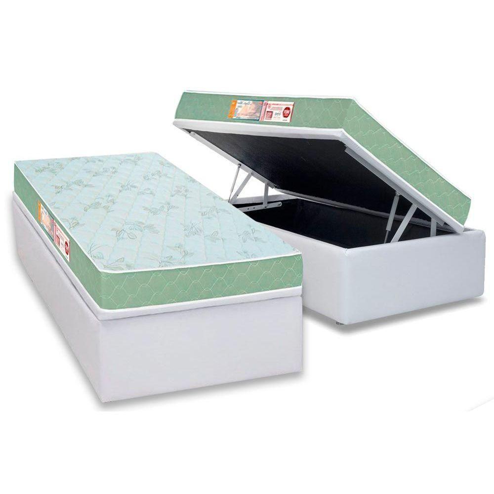 Cama Box Baú Solteiro: Colchão Espuma D33 Castor Sleep Max Duplo + Base CRC Courano White(88x188) - 1