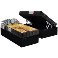 Cama Box Baú Solteiro: Colchão Espuma Anjos D28 / AG65 Pantanal + Base CRC Suede Black(88x188) - 1
