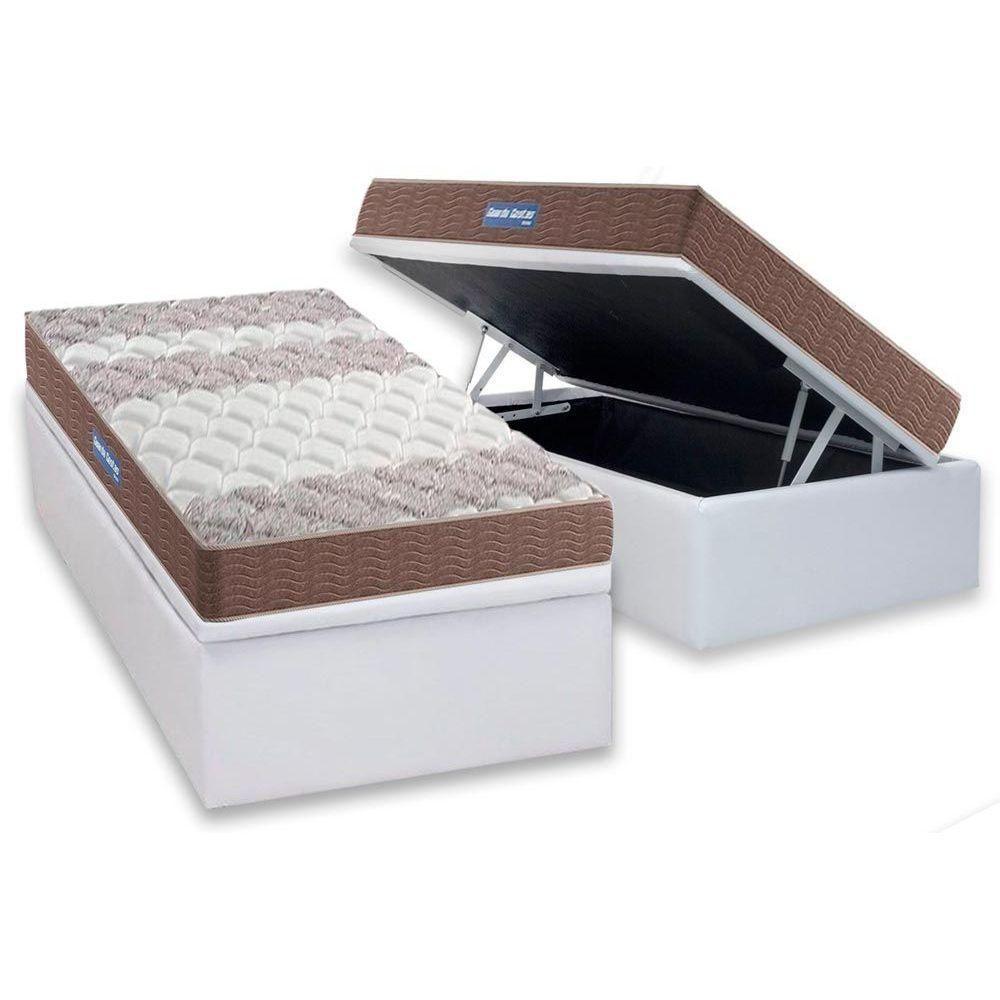 Cama Box Baú Solteiro: Colchão Anatômico Probel D33 / EP Guarda Costas PróIntense Double Face + Base CRC Courano White(88x188) - 1
