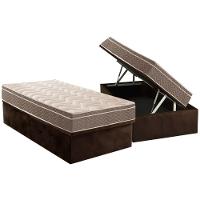 Cama Box Baú Solteiro: Colchão Espuma D33 Paropas  / EP Confort Ultra Firme + Base CRC Suede Brown(88x188) - 1