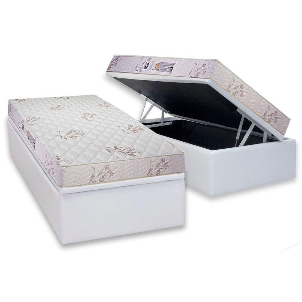 Cama Box Baú Solteiro: Colchão Espuma D33 Luckspuma Supreme Floral Pró Saúde Duplo + Base CRC Courano White(88x188) - 1