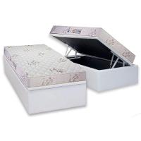 Cama Box Baú Solteiro: Colchão Espuma D33 Luckspuma Supreme Floral Pró Saúde Duplo + Base CRC Courano White(88x188) - 1
