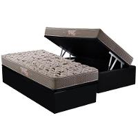 Cama Box Baú Solteiro: Colchão Espuma Herval Ag65 Fort Black Firme Pillow Top + Base Crc Suede Black - 1