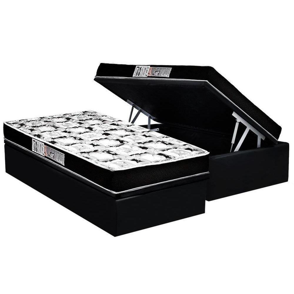 Cama Box Baú Solteiro: Colchão Espuma D45 Luckspuma Gran Luck + Base CRC Suede Black(88x188) - 1