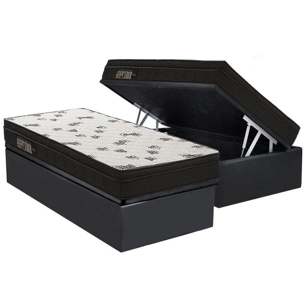Cama Box Baú Solteiro: Colchão Espuma D45 Ortobom Light Saúde Ortopillow + Base CRC Suede Black(88x188) - 1
