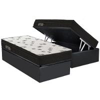 Cama Box Baú Solteiro: Colchão Espuma D45 Ortobom Light Saúde Ortopillow + Base CRC Suede Black(88x188) - 1