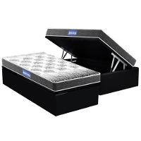 Cama Box Baú Solteiro: Colchão Espuma Probel D20 Guarda Costas Black + Base Crc Suede Black - 1