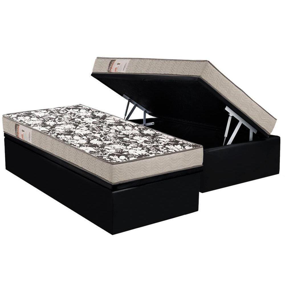 Cama Box Baú Solteiro: Colchão Espuma Ortobom D26 Physical Ultra Resistente + Base CRC Suede Black(88x188) - 1