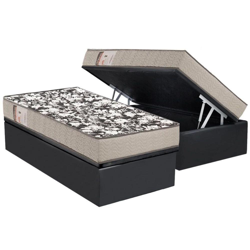 Cama Box Baú Solteiro: Colchão Espuma Ortobom D26 Physical Ultra Resistente + Base CRC Suede Gray(88x188) - 1