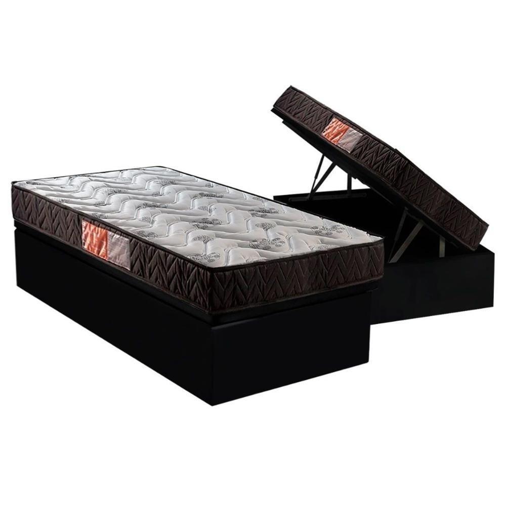 Cama Box Baú Solteiro: Colchão Espuma Paropas D23 Pasquale + Base CRC Suede Black(88x188) - 1