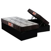 Cama Box Baú Solteiro: Colchão Espuma Paropas D23 Pasquale + Base CRC Suede Black(88x188) - 1