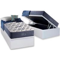 Cama Box Baú Solteiro: Colchão Molas Anjos MasterPocket Ensacadas Blue Sea + Base CRC Courano Branco(88x188) - 1
