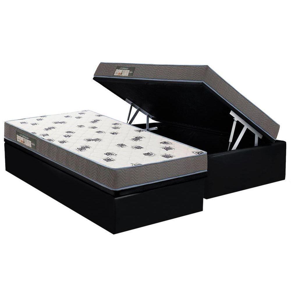 Cama Box Baú Solteiro: Colchão Espuma D33 Ortobom Light Saúde + Base CRC Courano Black(88x188) - 1
