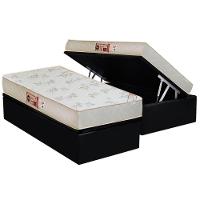 Cama Box Baú Solteiro: Colchão Espuma D33 Castor Sleep Max Relax + Base Crc Suede Black(88x188) - 1