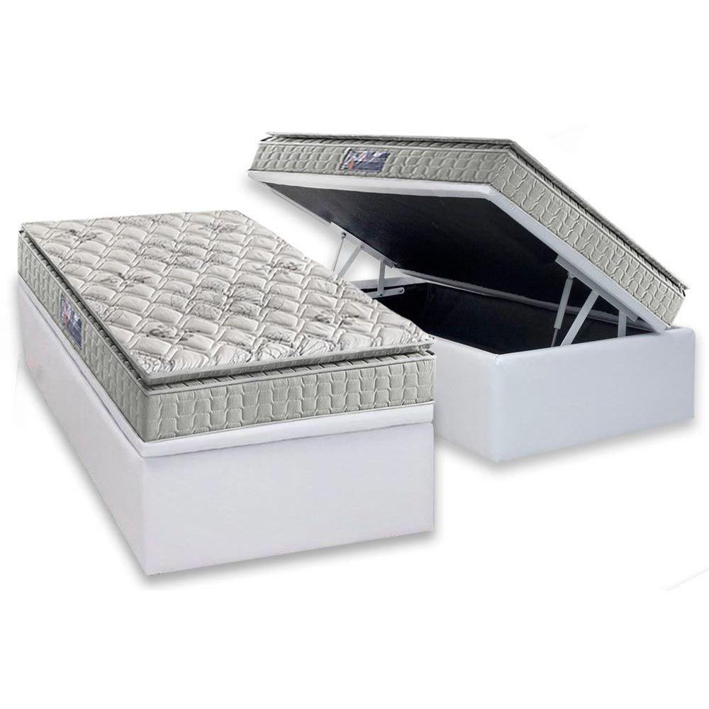 Cama Box Baú Solteiro: Colchão Espuma Anjos D33 Orthosono Pillow Top + Base CRC Courano White(88x188) - 1