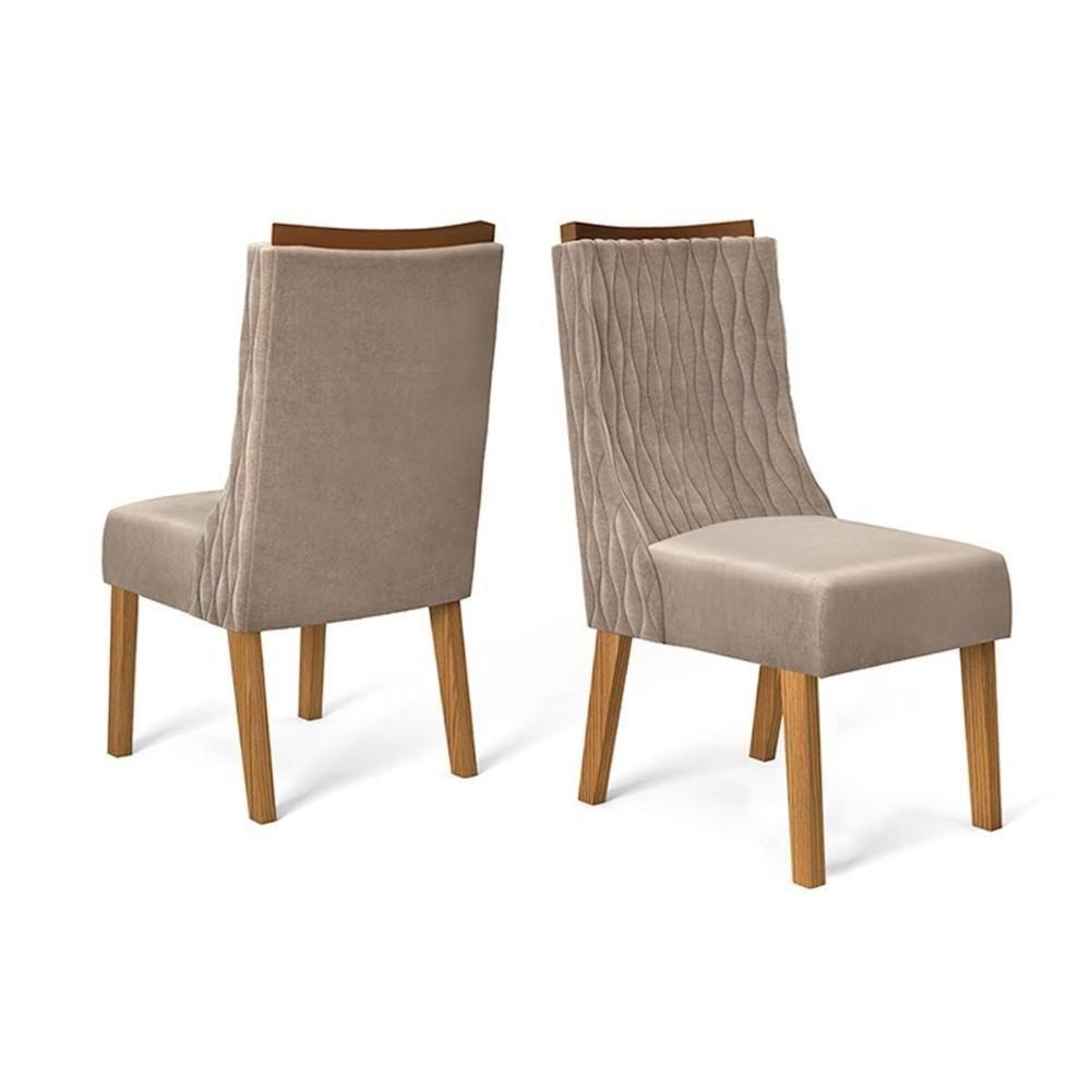 Cadeira Sala de Jantar Jade Kit 2 Un Carvalho Nobre/Veludo Kraft - DJ Móveis - 1