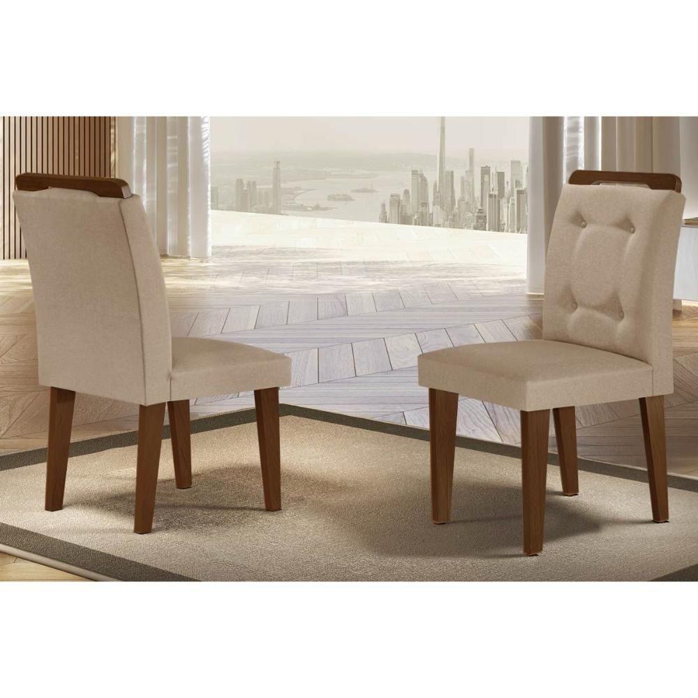 Cadeira Sala de Jantar Imperatriz Madeira Kit 2 Un Capuccino/Linho Bouclê Creme - Rufato - 1